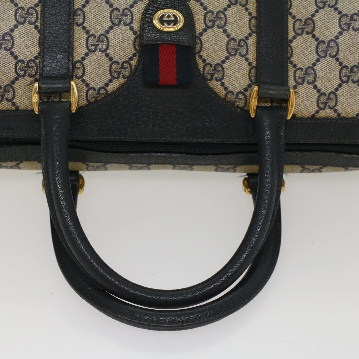GUCCI GG Canvas Sherry Line Hand Bag PVC Leather Navy Red 53254