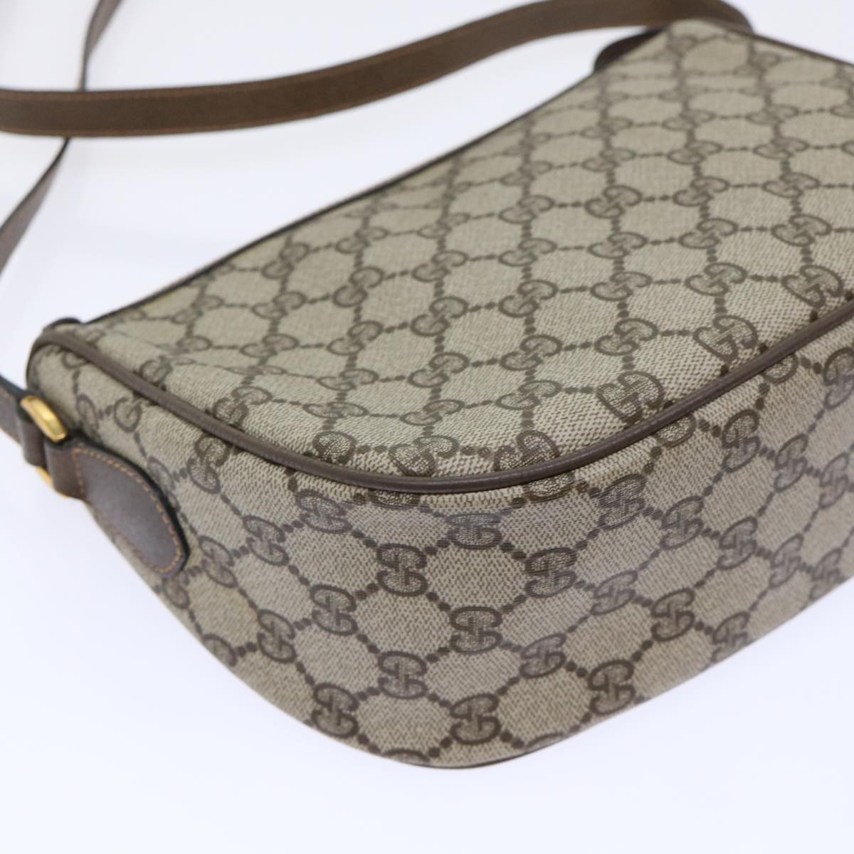 GUCCI GG Canvas Web Sherry Line Shoulder Bag PVC Leather Beige Green 53255