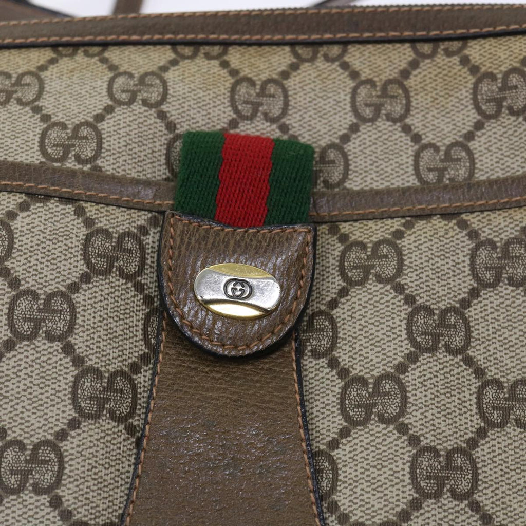 GUCCI GG Canvas Web Sherry Line Shoulder Bag PVC Leather Beige Green 53255