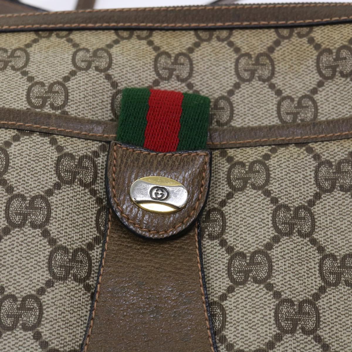 GUCCI GG Canvas Web Sherry Line Shoulder Bag PVC Leather Beige Green 53255