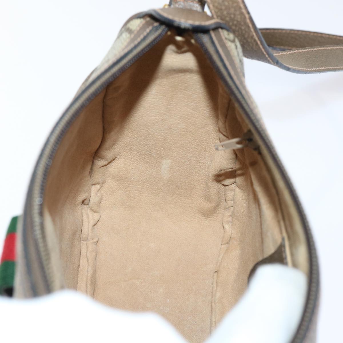 GUCCI GG Canvas Web Sherry Line Shoulder Bag PVC Leather Beige Green 53255