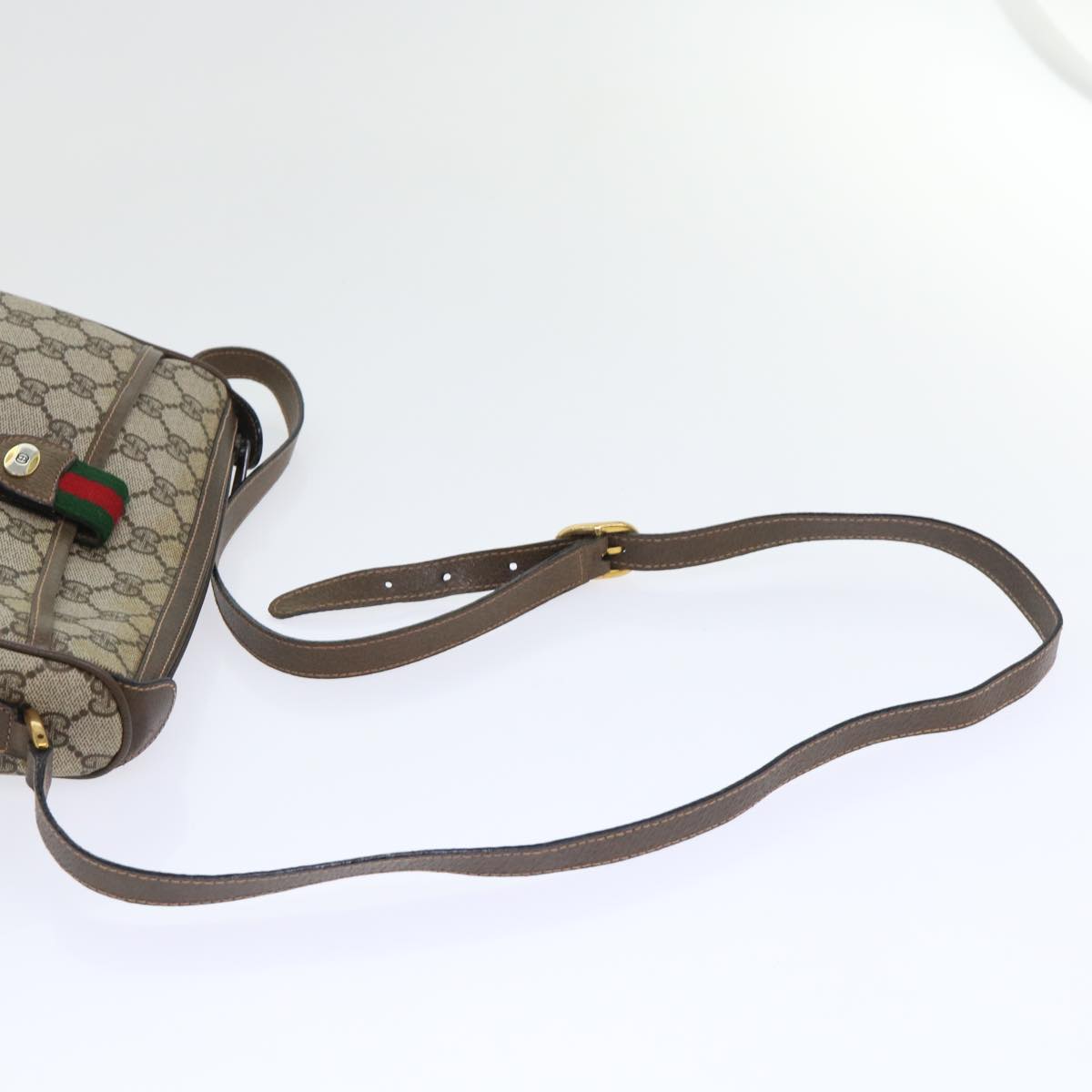 GUCCI GG Canvas Web Sherry Line Shoulder Bag PVC Leather Beige Green 53255