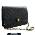 CHANEL Chain Shoulder Bag Clutch Black Quilted Flap Lambskin Purse k05