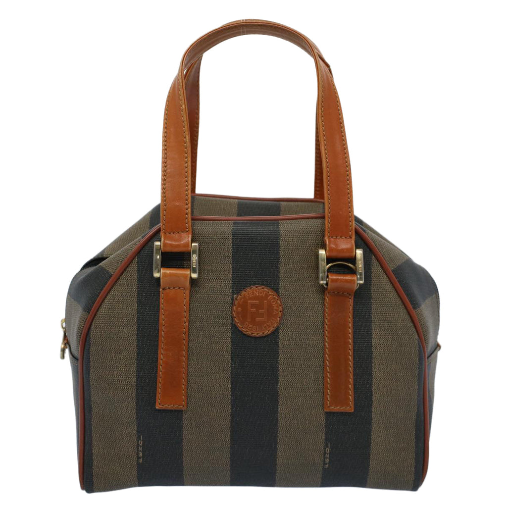 FENDI Pecan Canvas Hand Bag Brown Black 53341