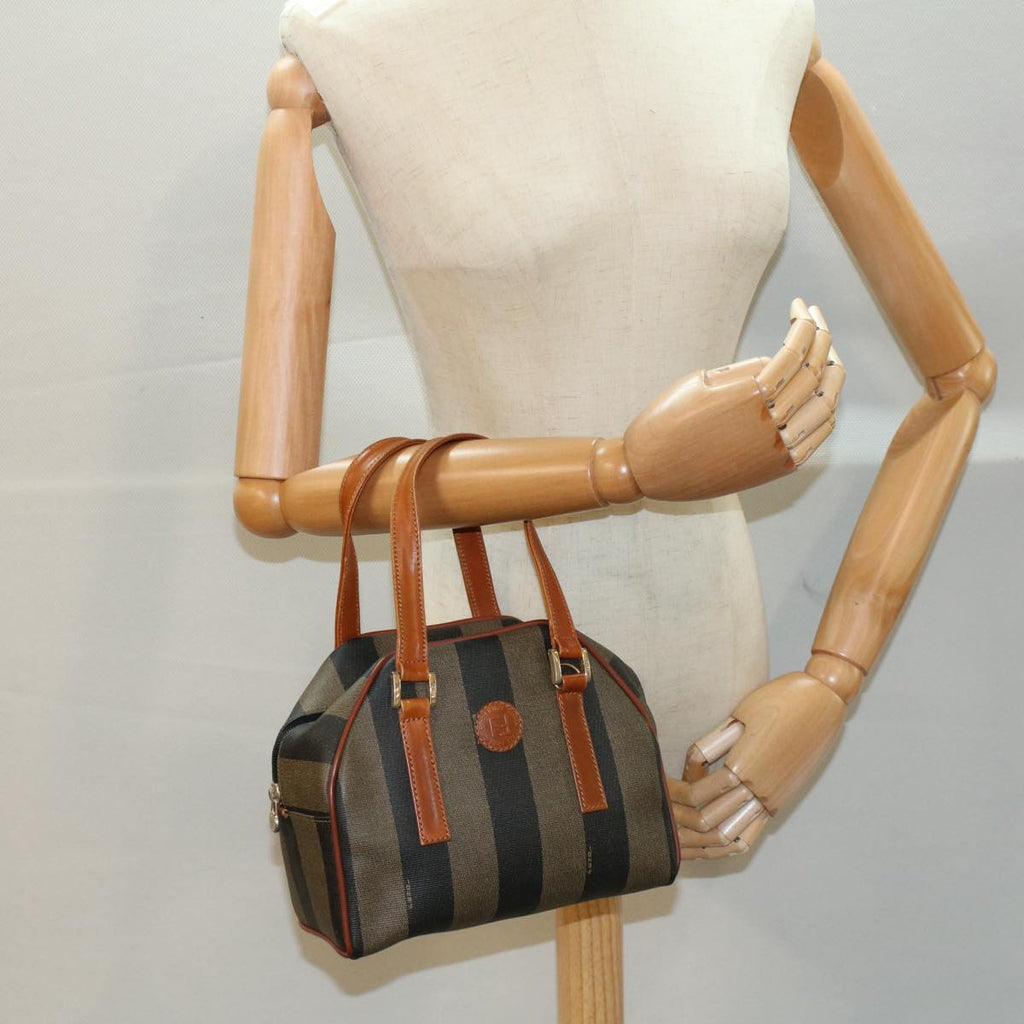 FENDI Pecan Canvas Hand Bag Brown Black 53341