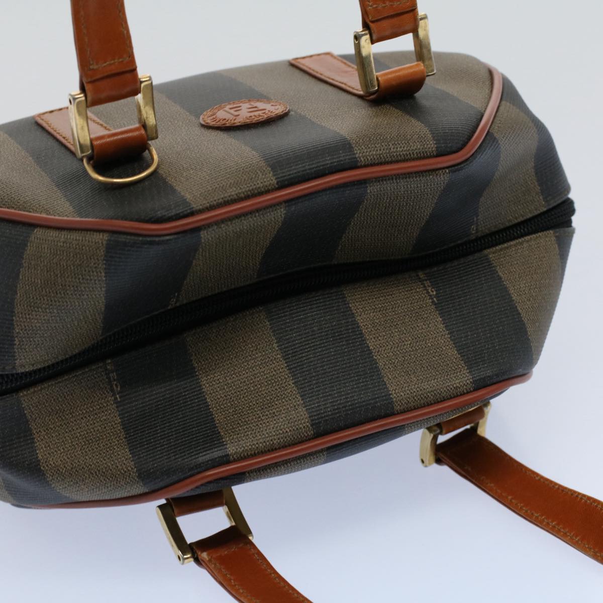 FENDI Pecan Canvas Hand Bag Brown Black 53341