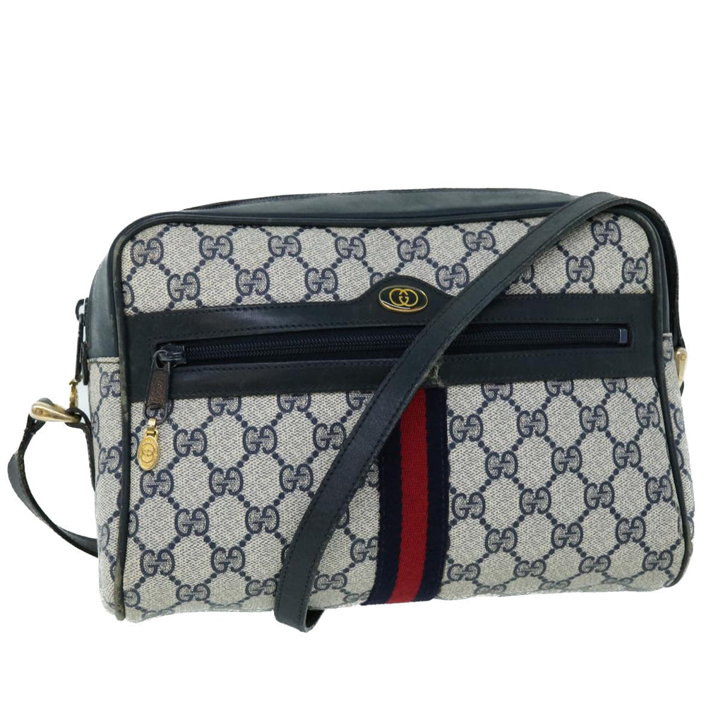 GUCCI GG Canvas Sherry Line Shoulder Bag Gray Red Navy 010 378 53344