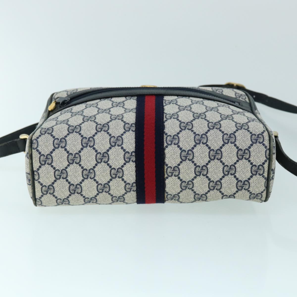 GUCCI GG Canvas Sherry Line Shoulder Bag Gray Red Navy 010 378 53344