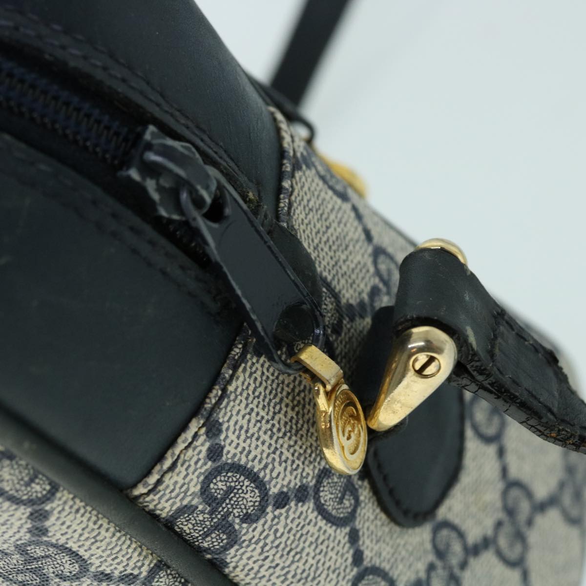 GUCCI GG Canvas Sherry Line Shoulder Bag Gray Red Navy 010 378 53344