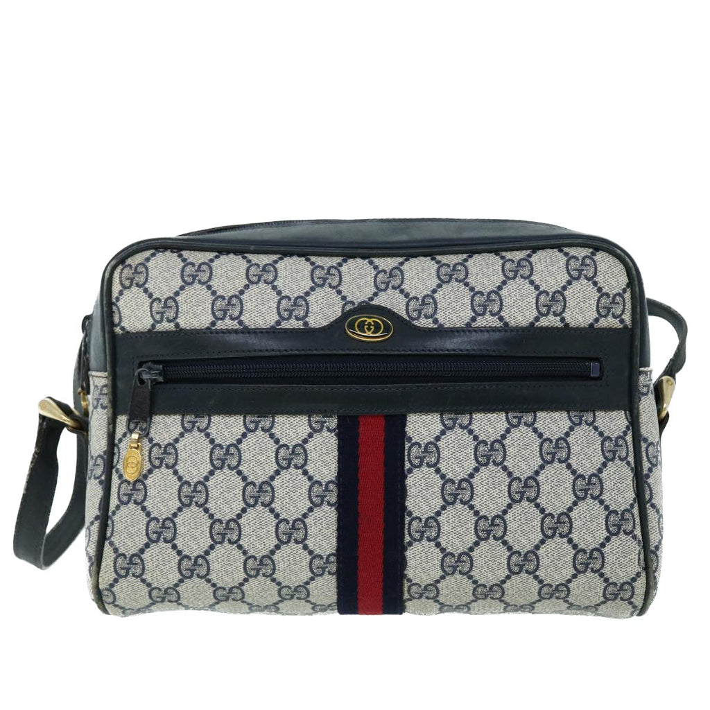 GUCCI GG Canvas Sherry Line Shoulder Bag Gray Red Navy 010 378 53344