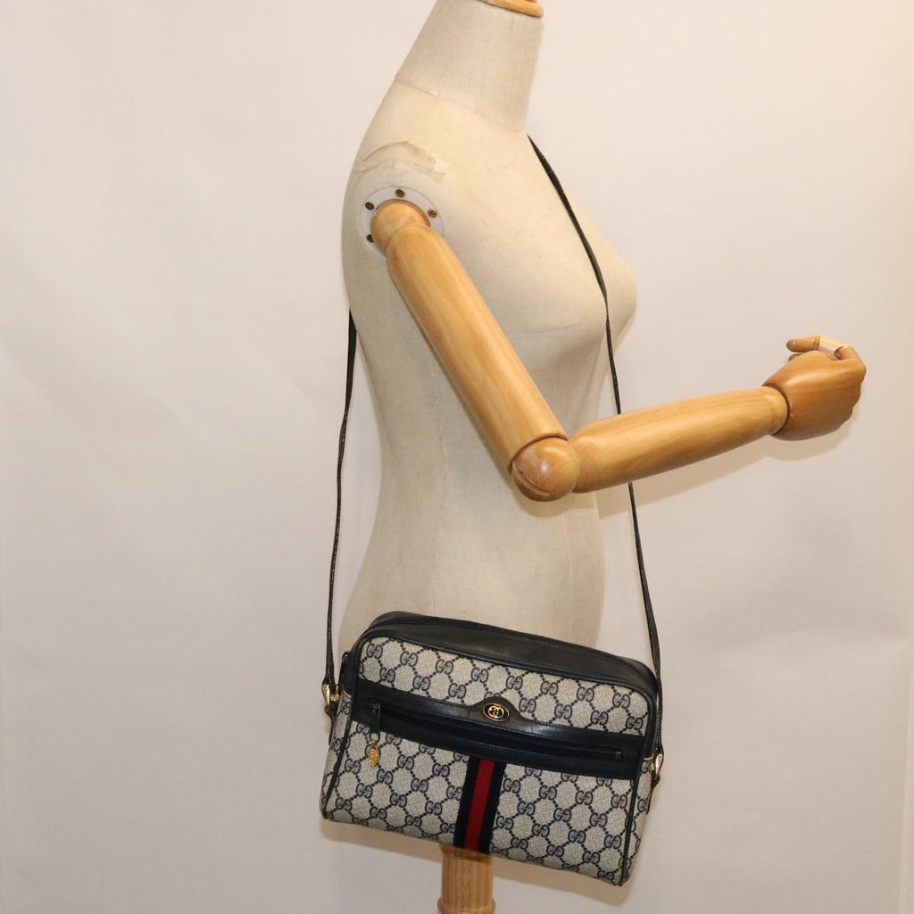 GUCCI GG Canvas Sherry Line Shoulder Bag Gray Red Navy 010 378 53344