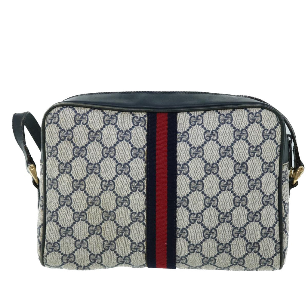 GUCCI GG Canvas Sherry Line Shoulder Bag Gray Red Navy 010 378 53344
