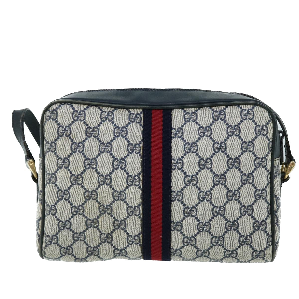 GUCCI GG Canvas Sherry Line Shoulder Bag Gray Red Navy 010 378 53344