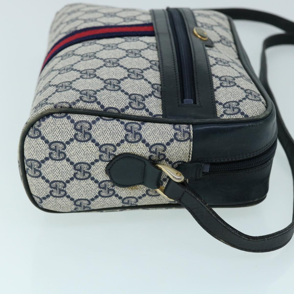 GUCCI GG Canvas Sherry Line Shoulder Bag Gray Red Navy 010 378 53344