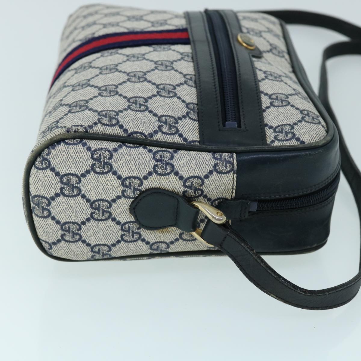 GUCCI GG Canvas Sherry Line Shoulder Bag Gray Red Navy 010 378 53344