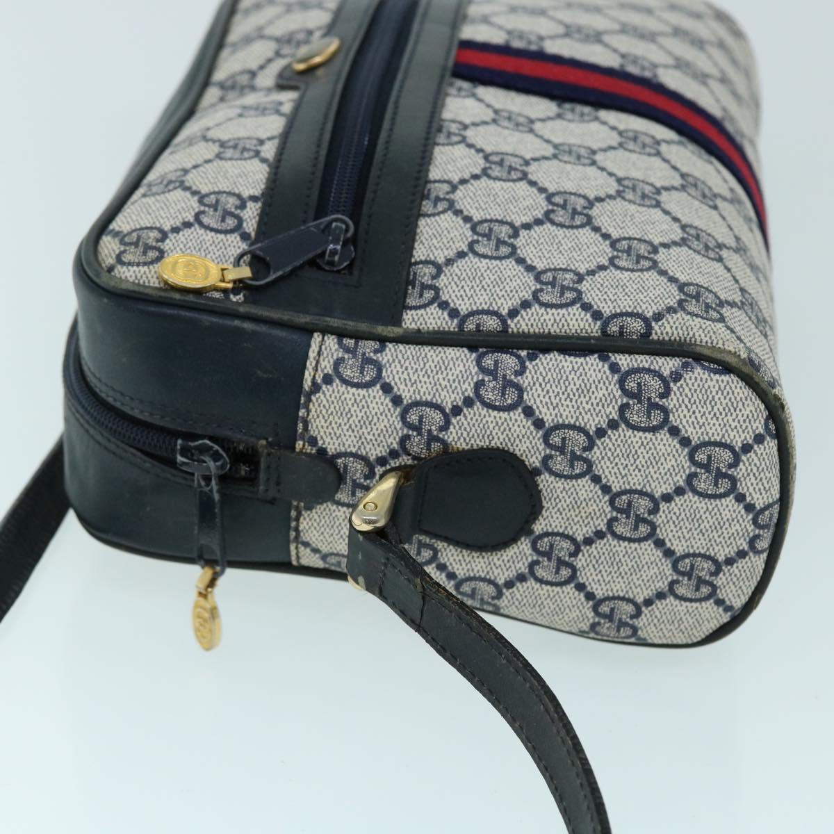 GUCCI GG Canvas Sherry Line Shoulder Bag Gray Red Navy 010 378 53344