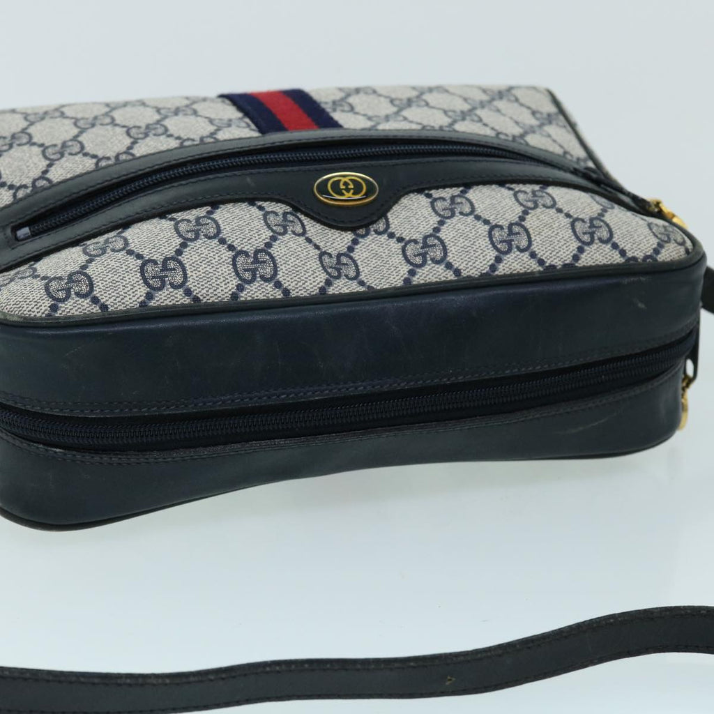 GUCCI GG Canvas Sherry Line Shoulder Bag Gray Red Navy 010 378 53344