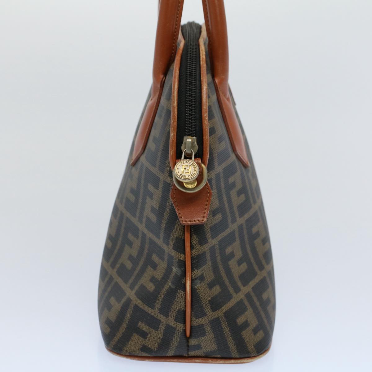 FENDI Zucca Canvas Hand Bag Black Brown 53345