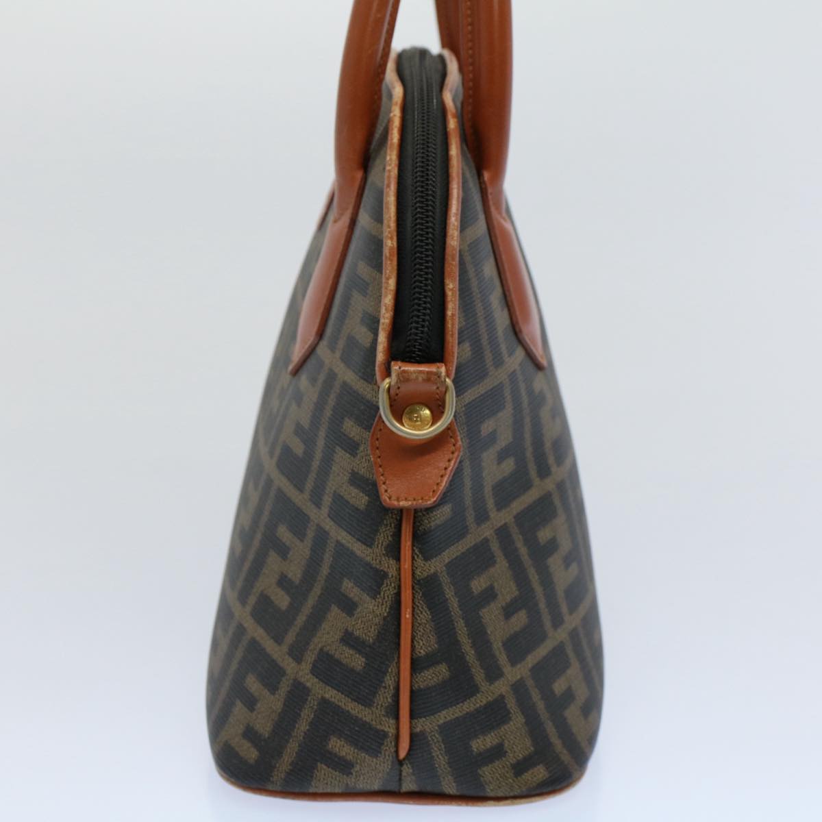 FENDI Zucca Canvas Hand Bag Black Brown 53345