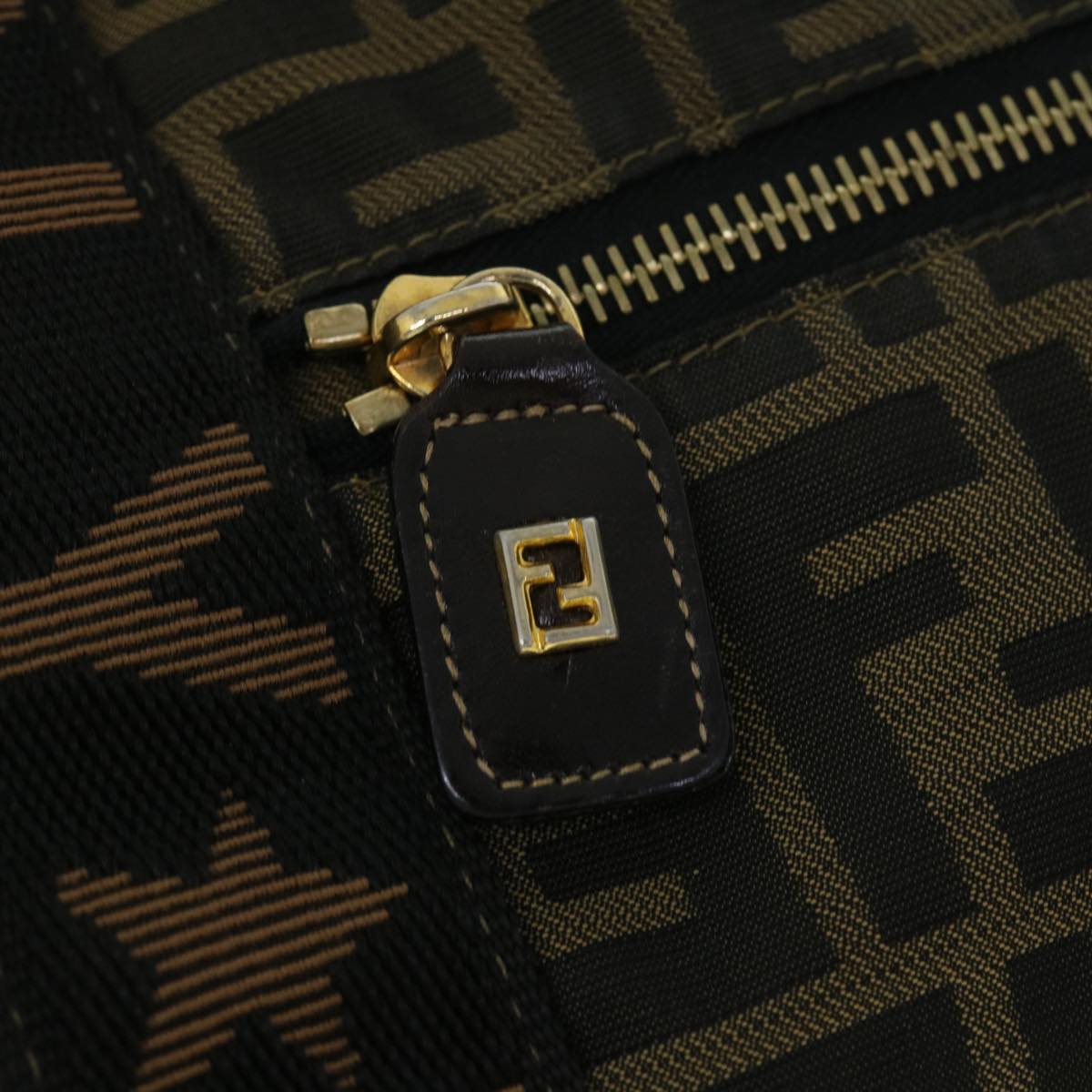 FENDI Zucca Canvas Boston Bag Black Brown 53373