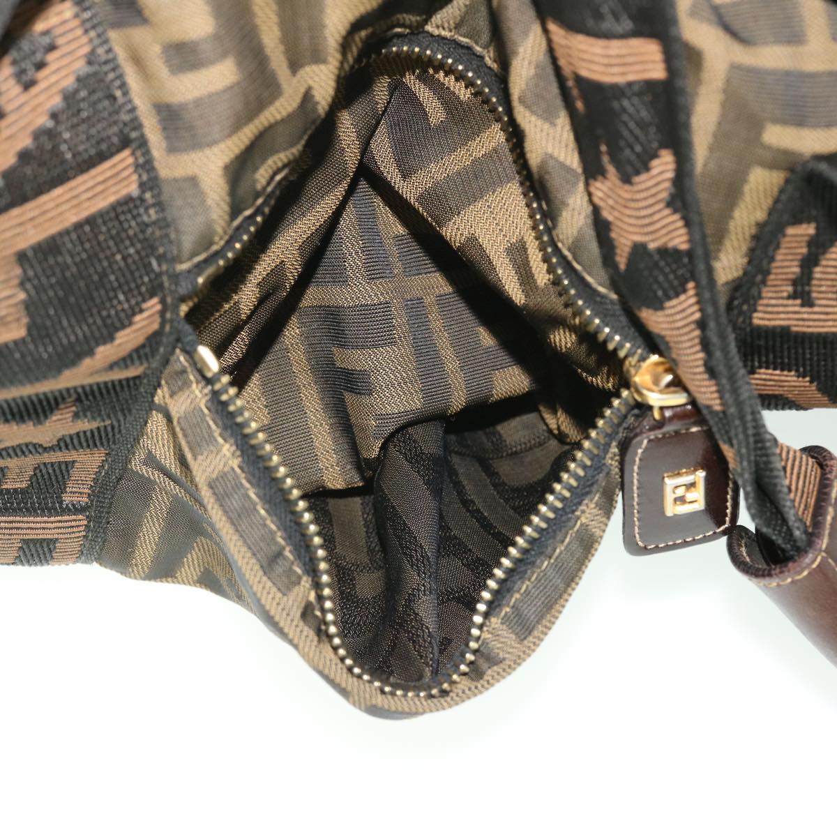 FENDI Zucca Canvas Boston Bag Black Brown 53373