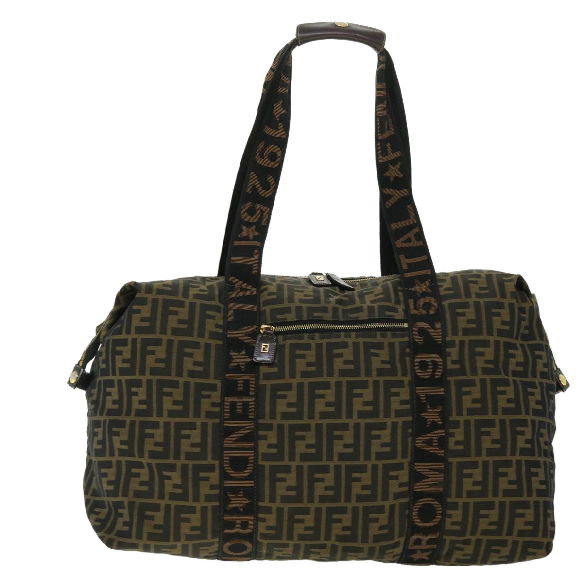 FENDI Zucca Canvas Boston Bag Black Brown 53373