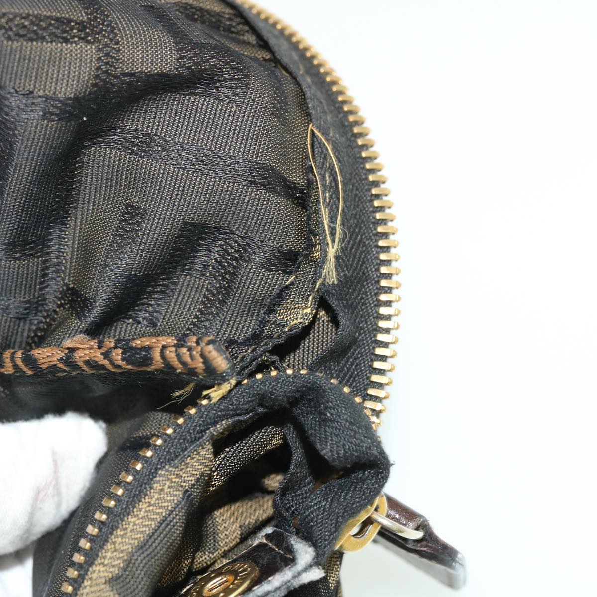 FENDI Zucca Canvas Boston Bag Black Brown 53373