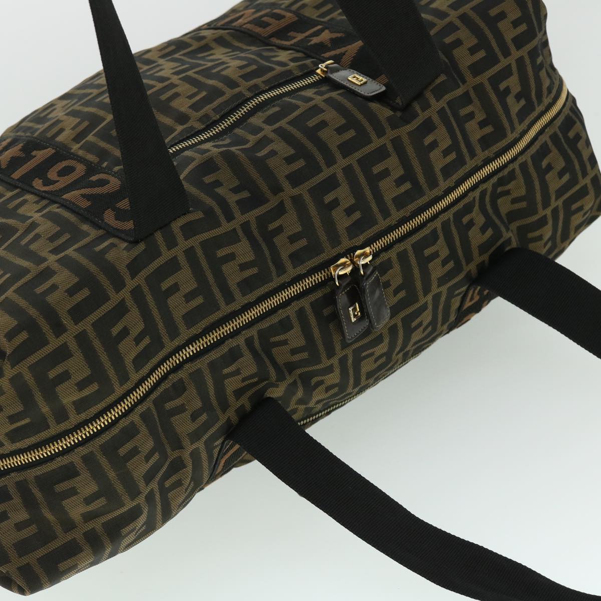 FENDI Zucca Canvas Boston Bag Black Brown 53373