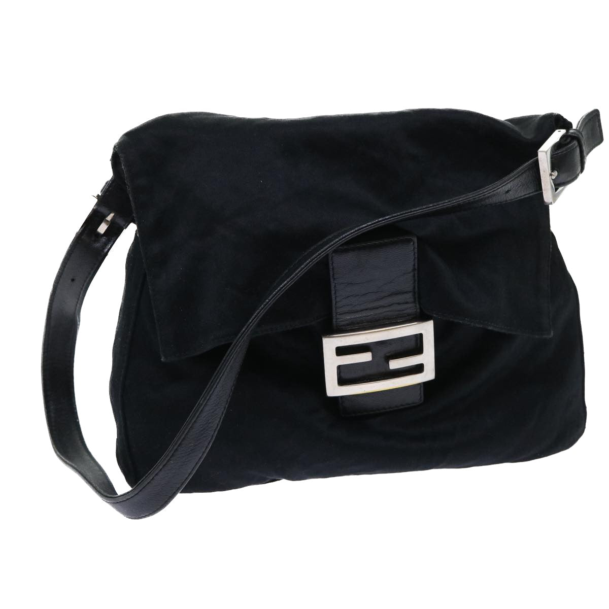 FENDI Mamma Baguette Shoulder Bag Nylon Black 53377