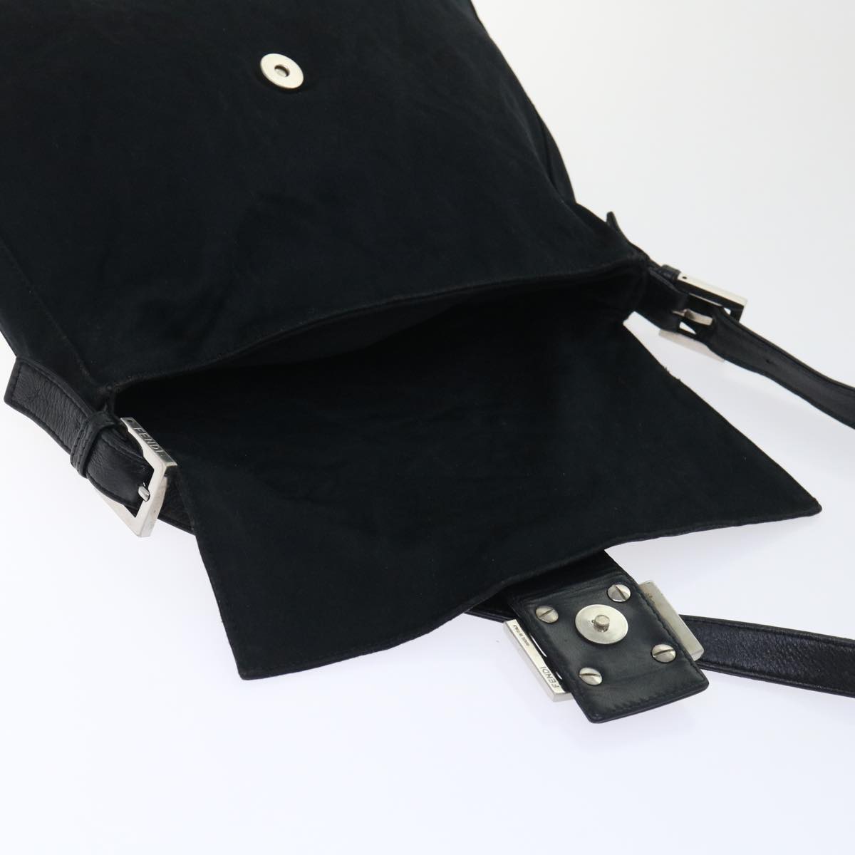 FENDI Mamma Baguette Shoulder Bag Nylon Black 53377