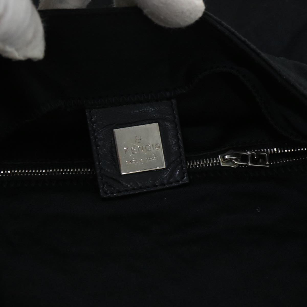 FENDI Mamma Baguette Shoulder Bag Nylon Black 53377