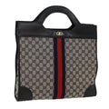 GUCCI GG Canvas Sherry Line Hand Bag PVC Leather Gray Red Navy 53386