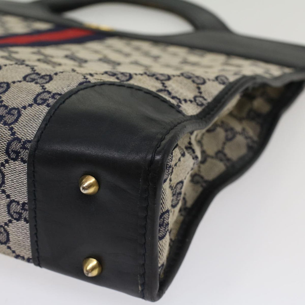 GUCCI GG Canvas Sherry Line Hand Bag PVC Leather Gray Red Navy 53386