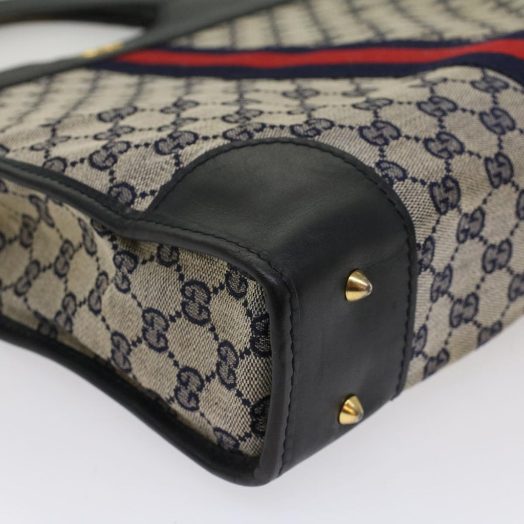 GUCCI GG Canvas Sherry Line Hand Bag PVC Leather Gray Red Navy 53386