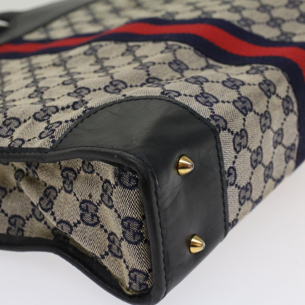 GUCCI GG Canvas Sherry Line Hand Bag PVC Leather Gray Red Navy 53386