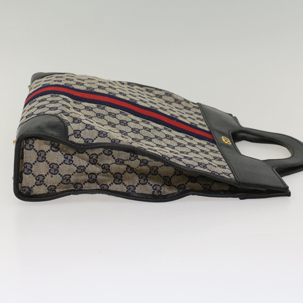 GUCCI GG Canvas Sherry Line Hand Bag PVC Leather Gray Red Navy 53386