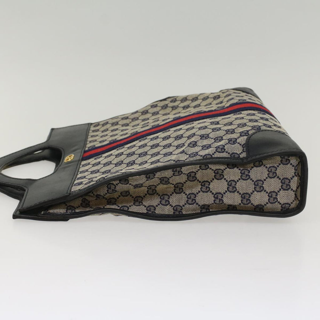 GUCCI GG Canvas Sherry Line Hand Bag PVC Leather Gray Red Navy 53386