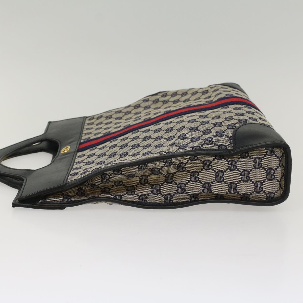 GUCCI GG Canvas Sherry Line Hand Bag PVC Leather Gray Red Navy 53386