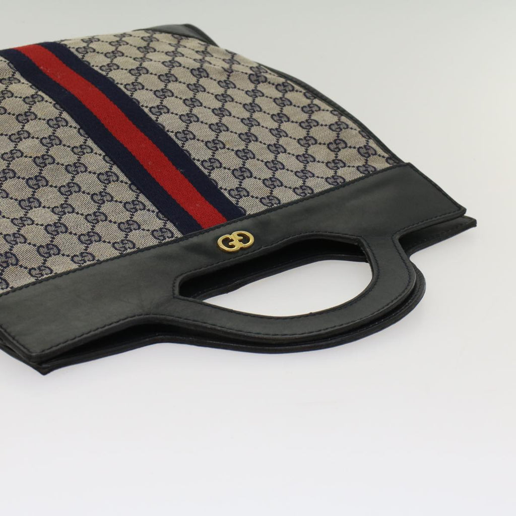 GUCCI GG Canvas Sherry Line Hand Bag PVC Leather Gray Red Navy 53386