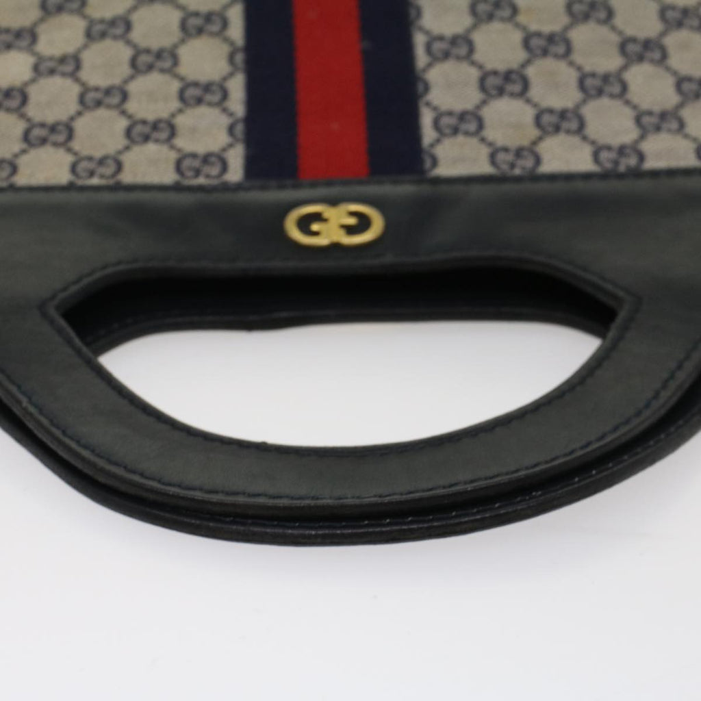 GUCCI GG Canvas Sherry Line Hand Bag PVC Leather Gray Red Navy 53386