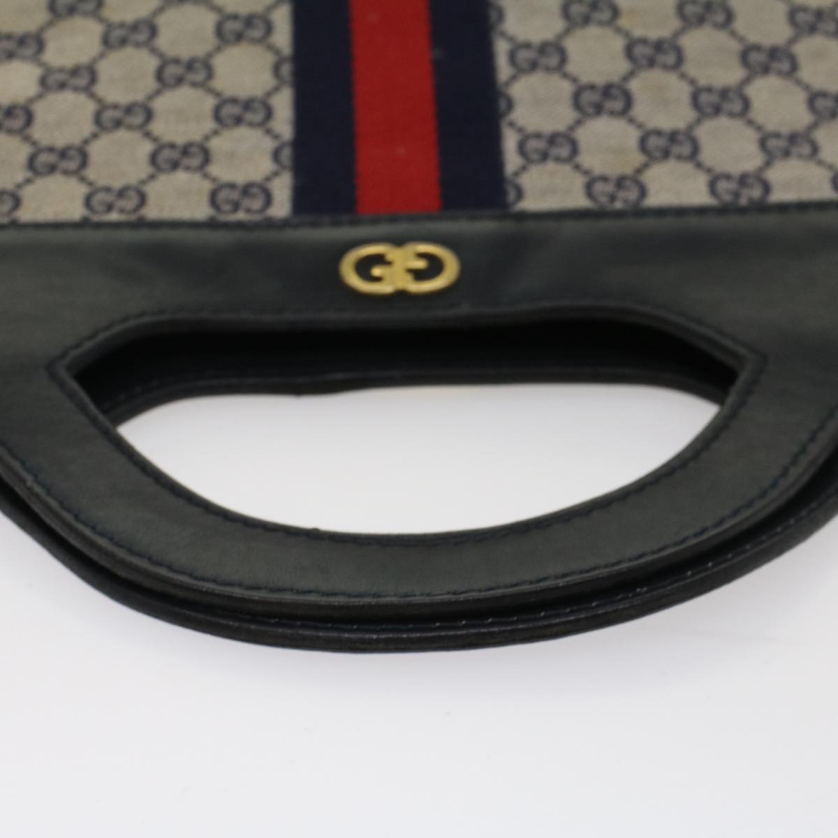 GUCCI GG Canvas Sherry Line Hand Bag PVC Leather Gray Red Navy 53386