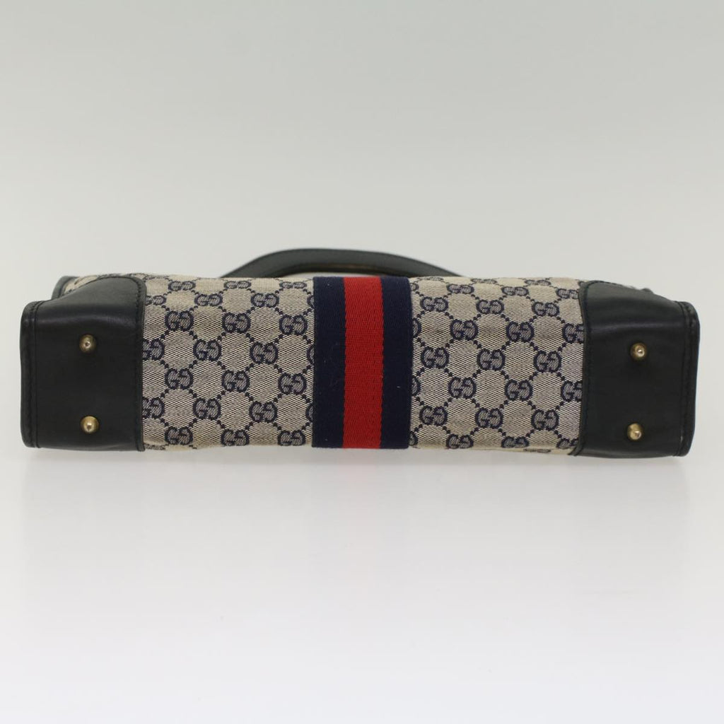 GUCCI GG Canvas Sherry Line Hand Bag PVC Leather Gray Red Navy 53386