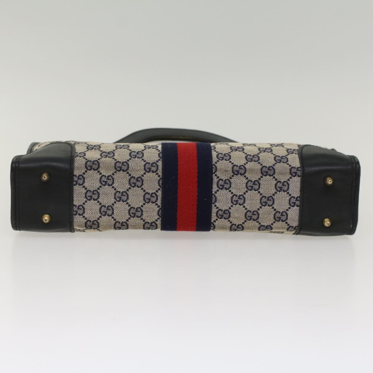 GUCCI GG Canvas Sherry Line Hand Bag PVC Leather Gray Red Navy 53386