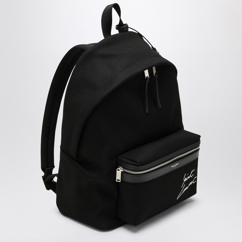 Saint Laurent Black City Backpack With Embroidery And Leather Trim Men