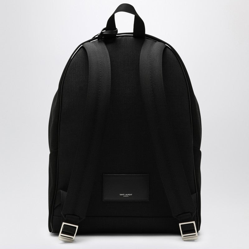 Saint Laurent Black City Backpack With Embroidery And Leather Trim Men