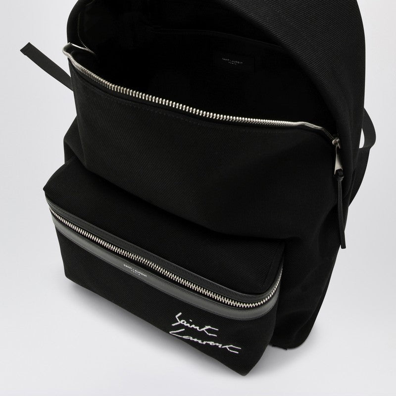 Saint Laurent Black City Backpack With Embroidery And Leather Trim Men