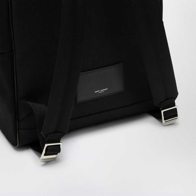 Saint Laurent Black City Backpack With Embroidery And Leather Trim Men
