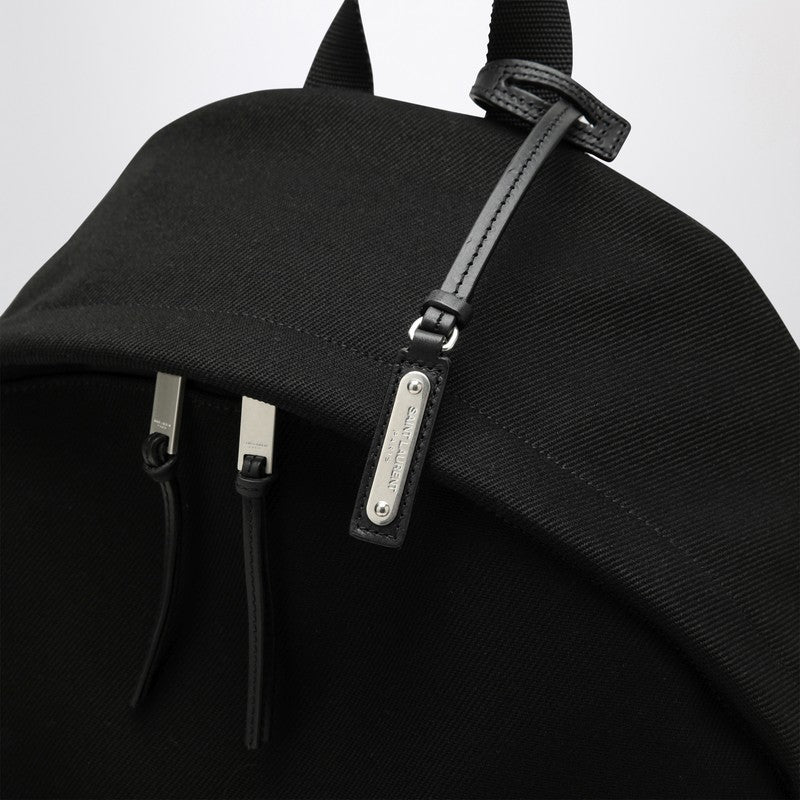 Saint Laurent Black City Backpack With Embroidery And Leather Trim Men