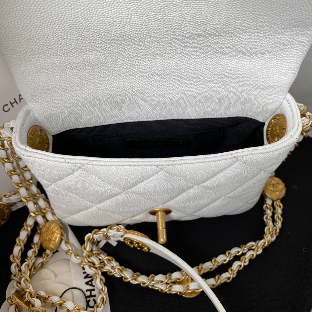 CHLMini Flap Bag With Top Handle Gold Hardware White For Women, Women’s Handbags, Shoulder Bags 7.9in/20cm AS2431 