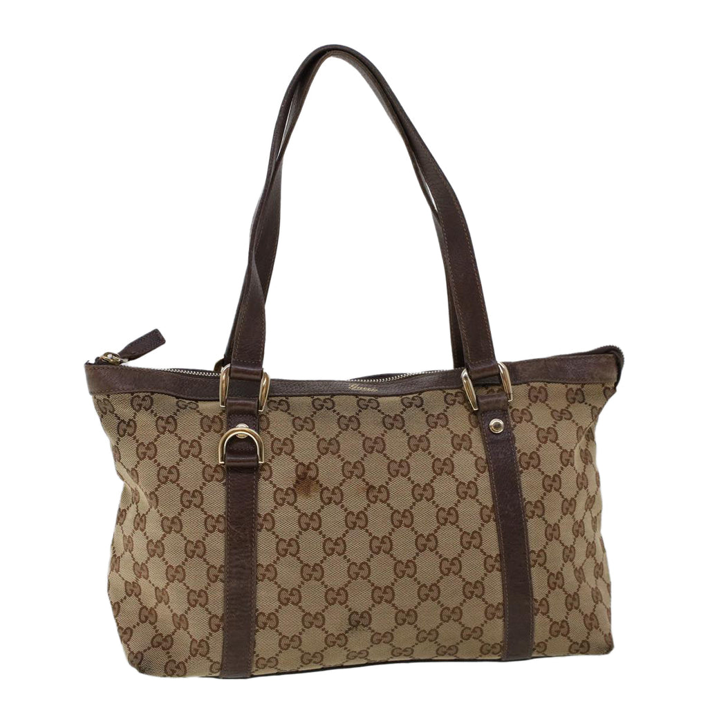 GUCCI GG Canvas Tote Bag Nylon Beige Brown 53682
